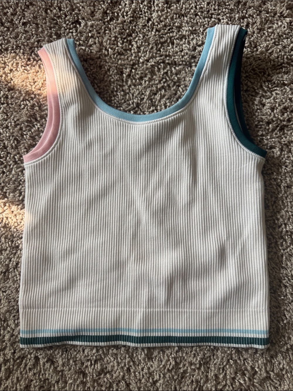 Athleta Girl 6 XS Rise Above Crop Ribbed Scoop Tank White Pink Blue Teal Tennis